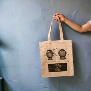 Tote-Bag MORA TESTA, en coton, imprimé à Ajaccio avec un design exclusif.